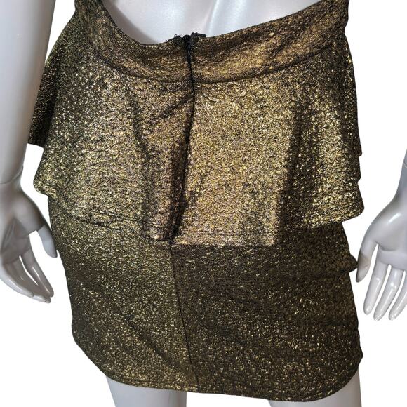VTG Y2K A'gaci Metallic Gold Studded Peplum Mini Dress Size S Punk Rock Glam - Picture 6 of 8